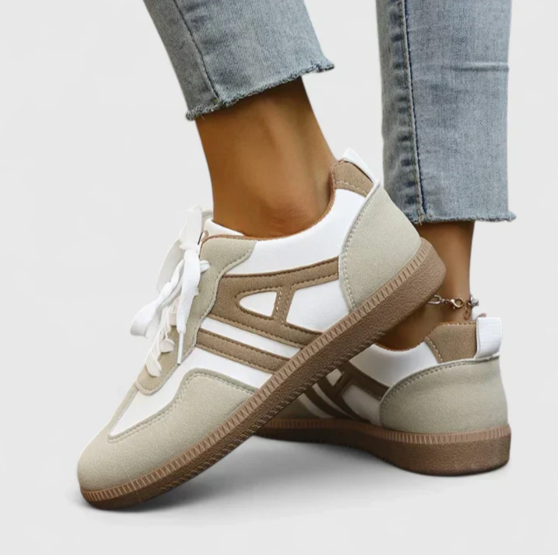 Damen Retro Sneaker mit Schnürung – bequeme Freizeitschuhe mit Gummisohle