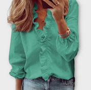 Damen Bluse mit Rüschen und V-Ausschnitt – Elegante Langarmbluse