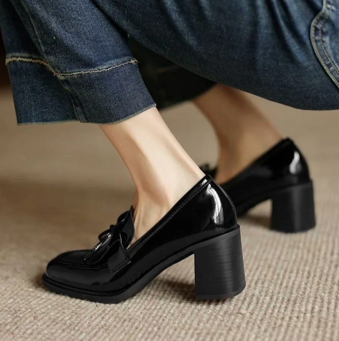 Damen Loafer mit Blockabsatz und Fransen – Elegante Slipper