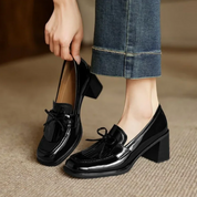 Damen Loafer mit Blockabsatz und Fransen – Elegante Slipper