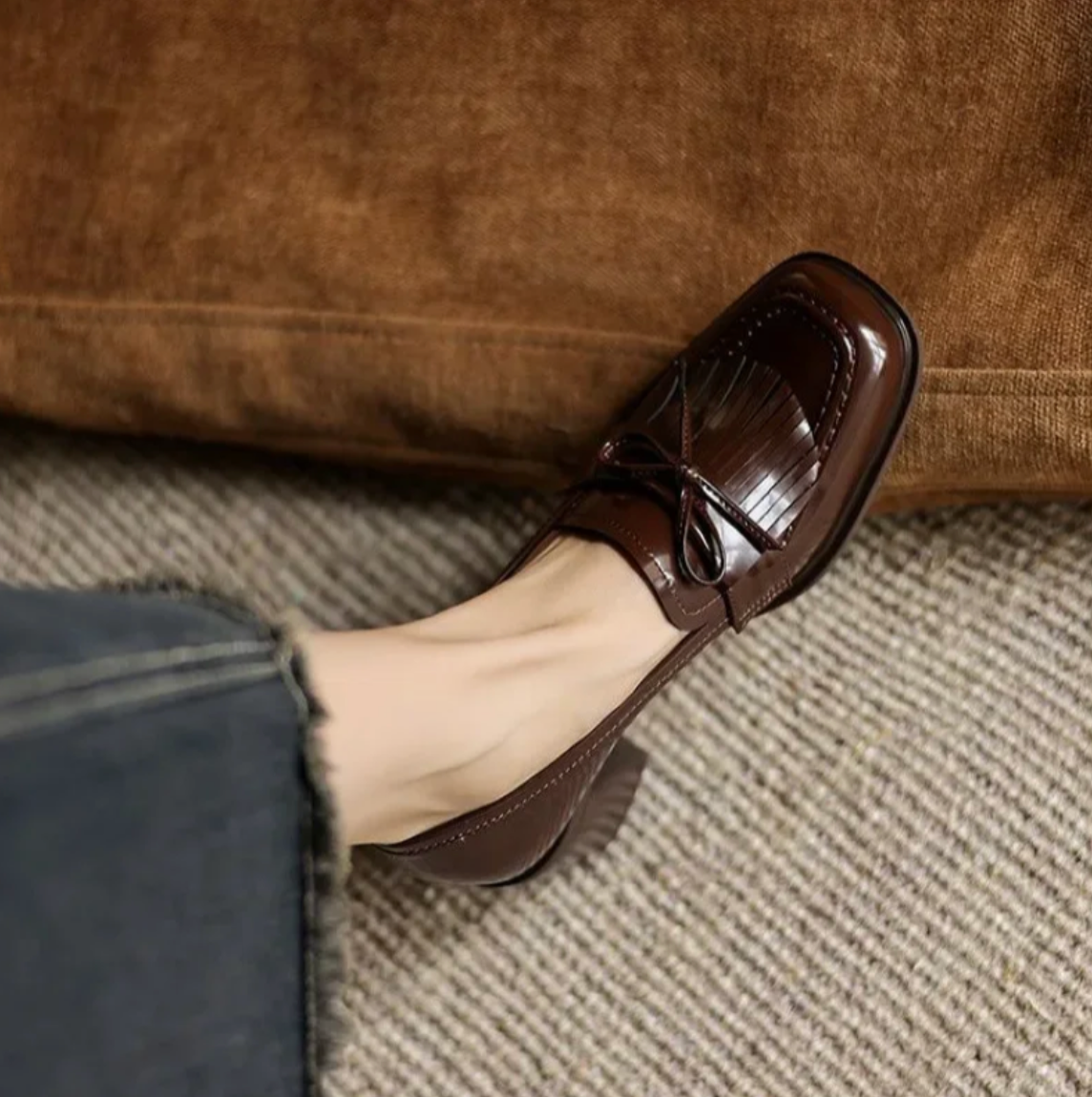 Damen Loafer mit Blockabsatz und Fransen – Elegante Slipper