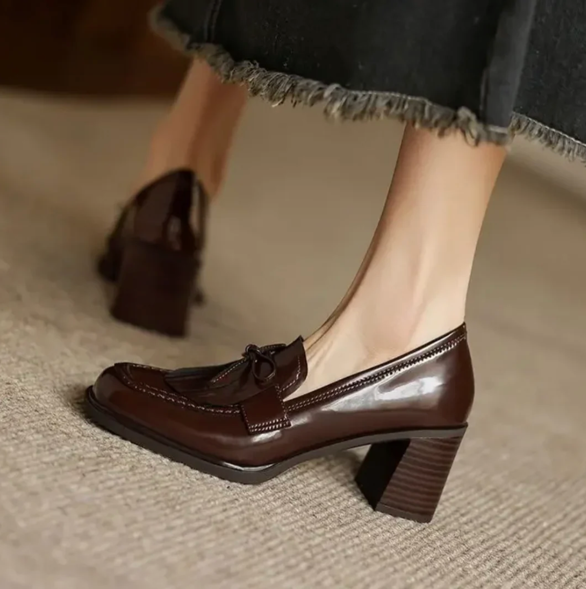 Damen Loafer mit Blockabsatz und Fransen – Elegante Slipper