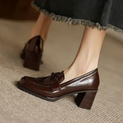 Damen Loafer mit Blockabsatz und Fransen – Elegante Slipper