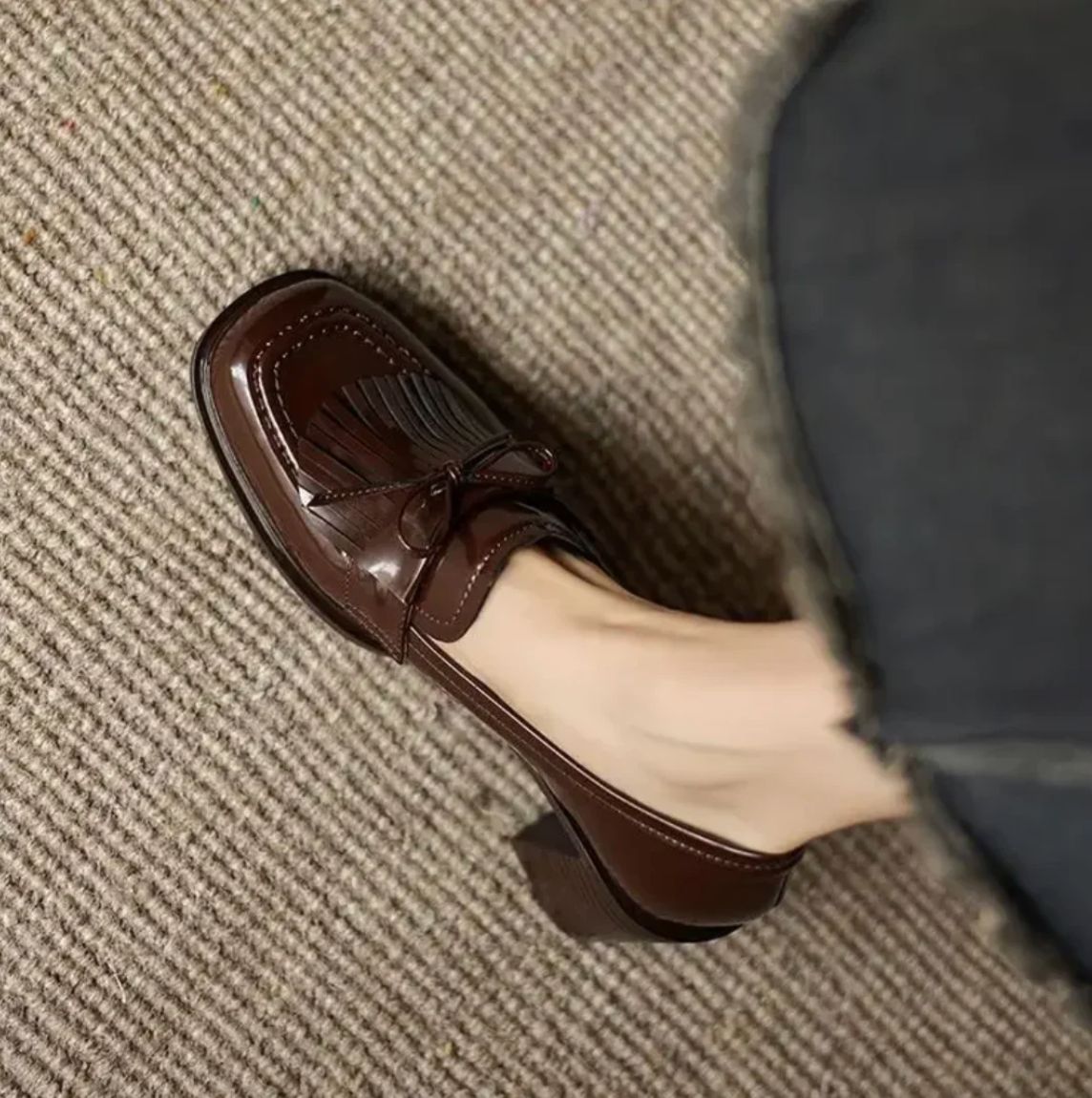 Damen Loafer mit Blockabsatz und Fransen – Elegante Slipper