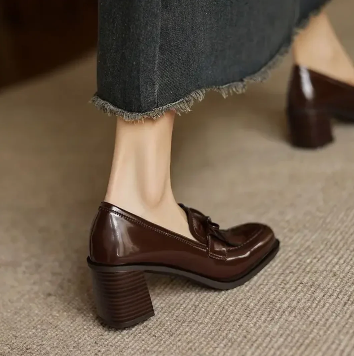 Damen Loafer mit Blockabsatz und Fransen – Elegante Slipper