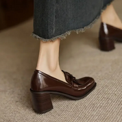 Damen Loafer mit Blockabsatz und Fransen – Elegante Slipper