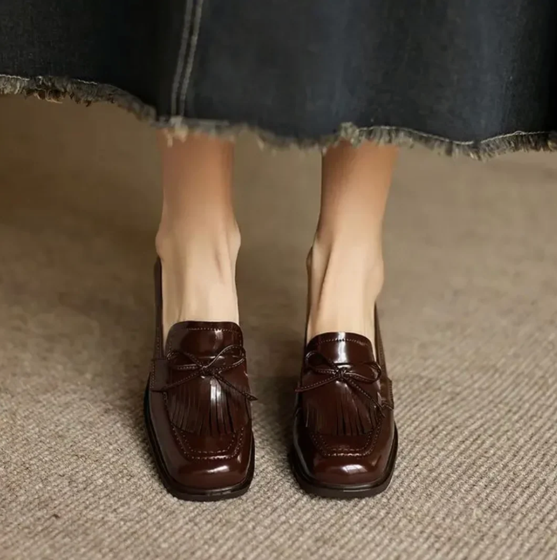 Damen Loafer mit Blockabsatz und Fransen – Elegante Slipper