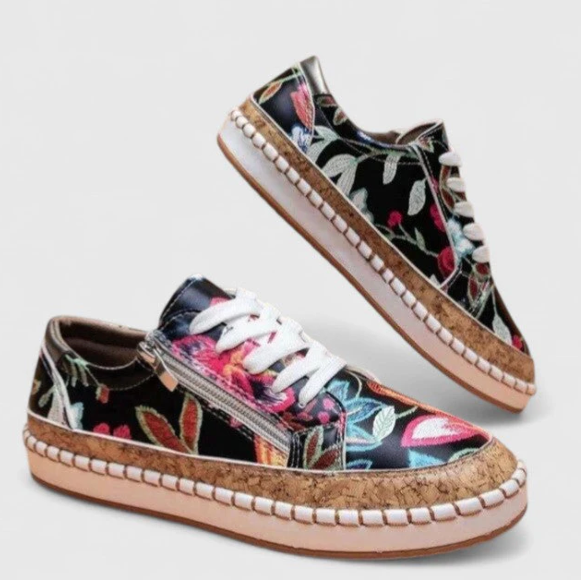 Damen Sneaker mit Blumenmuster – Bequeme Plateau-Schuhe im Casual-Stil