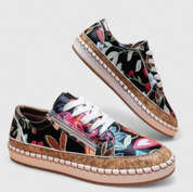 Damen Sneaker mit Blumenmuster – Bequeme Plateau-Schuhe im Casual-Stil