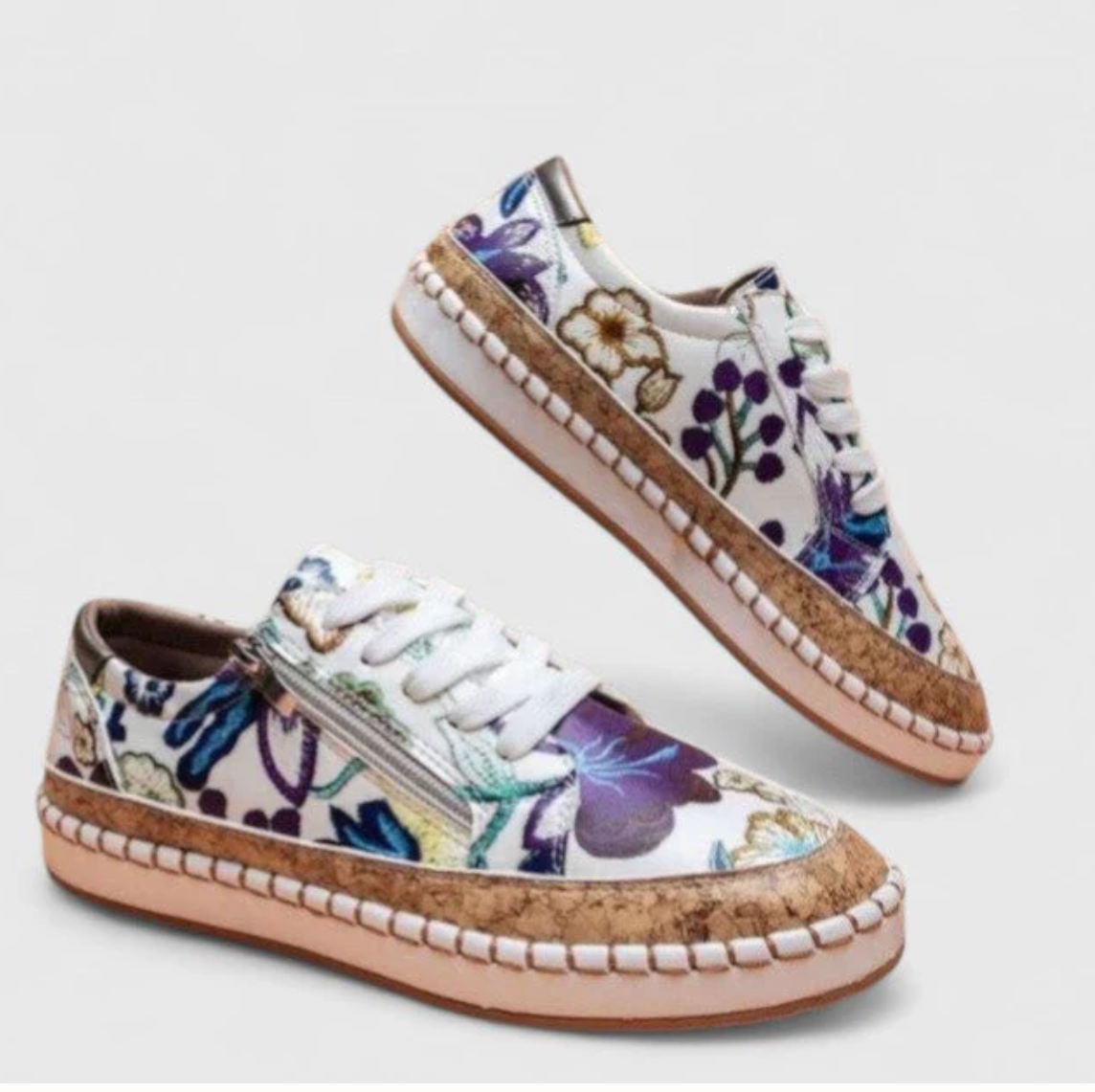 Damen Sneaker mit Blumenmuster – Bequeme Plateau-Schuhe im Casual-Stil