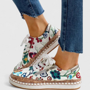 Damen Sneaker mit Blumenmuster – Bequeme Plateau-Schuhe im Casual-Stil