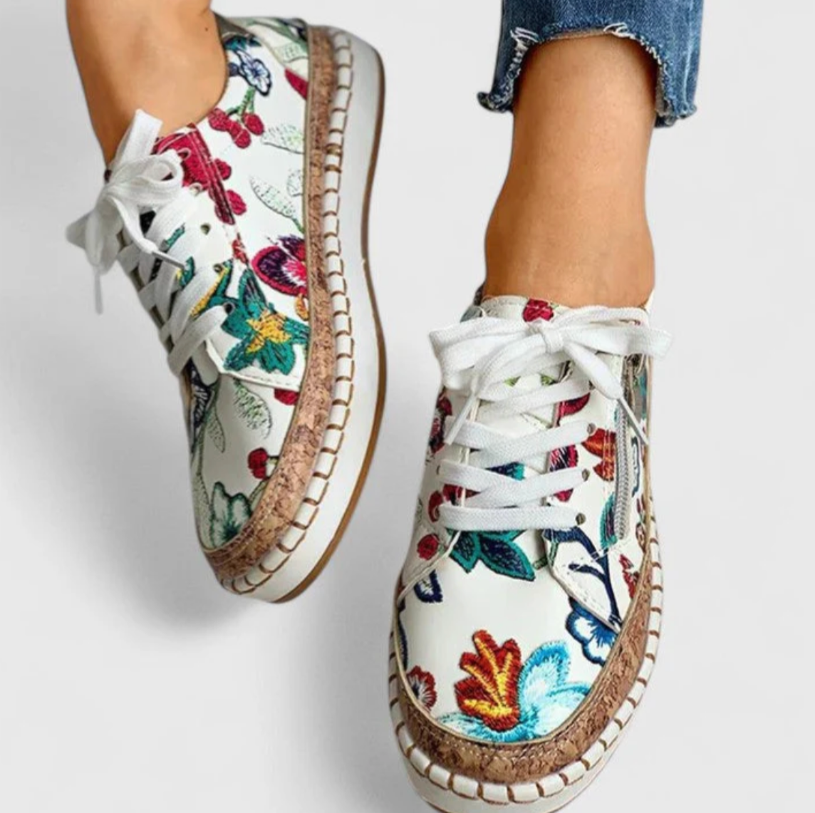 Damen Sneaker mit Blumenmuster – Bequeme Plateau-Schuhe im Casual-Stil