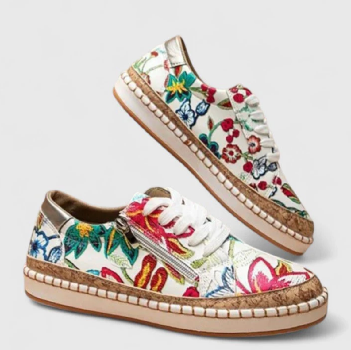 Damen Sneaker mit Blumenmuster – Bequeme Plateau-Schuhe im Casual-Stil