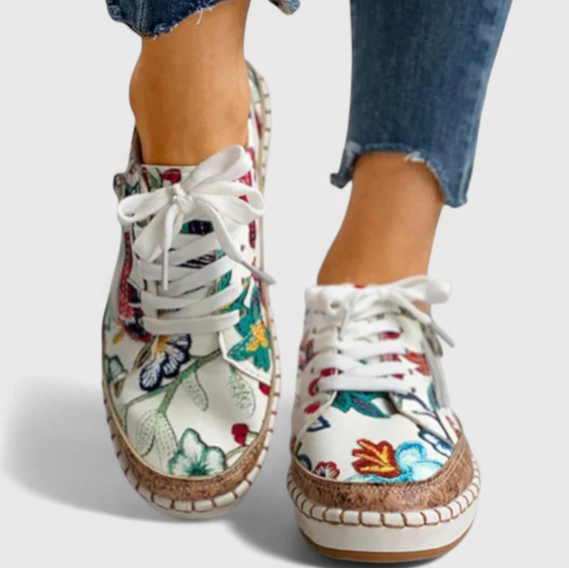 Damen Sneaker mit Blumenmuster – Bequeme Plateau-Schuhe im Casual-Stil