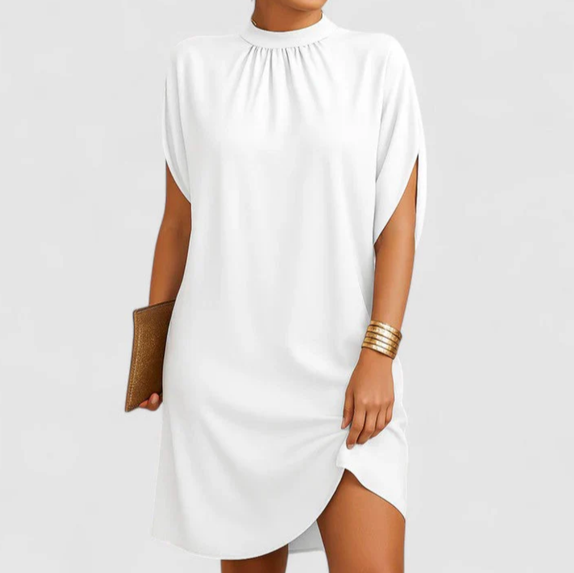 Damen Midikleid mit Halbrollkragen – Lässig-elegantes Kleid mit asymmetrischem Saum