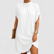 Damen Midikleid mit Halbrollkragen – Lässig-elegantes Kleid mit asymmetrischem Saum
