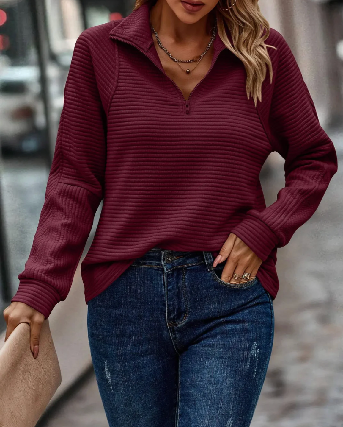 Damen Strickpullover mit Reißverschluss – elegant und funktional