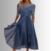 Elegantes Midi-Kleid mit Spitzenoberteil – feminine Leichtigkeit und zeitloser Stil