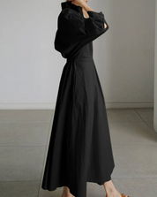 Elegantes Maxi-Hemdblusenkleid für Damen – ausgestellt mit Kragen und Taillierung