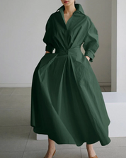 Elegantes Maxi-Hemdblusenkleid für Damen – ausgestellt mit Kragen und Taillierung