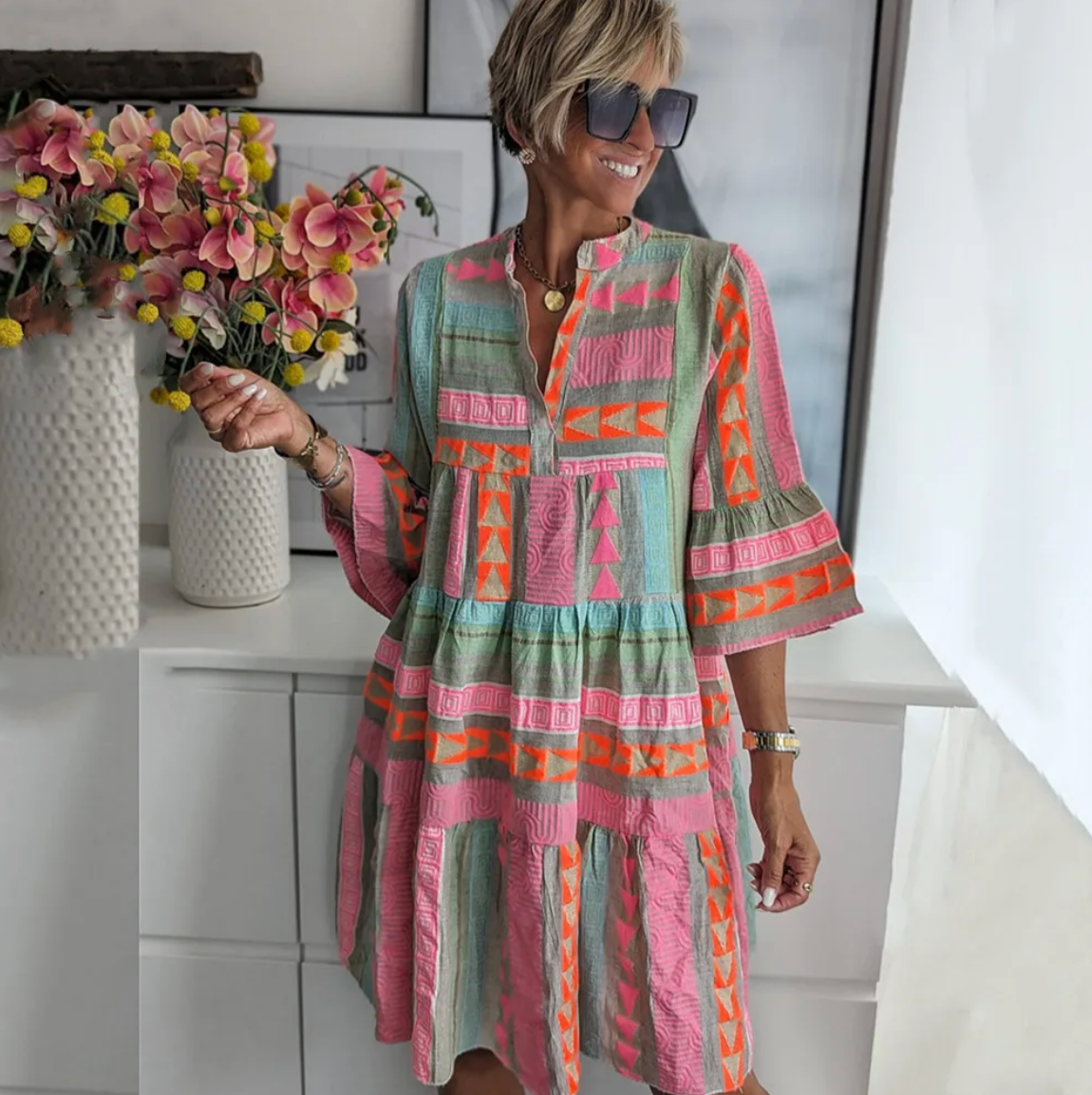 Damen Boho-Kleid mit Rüschen