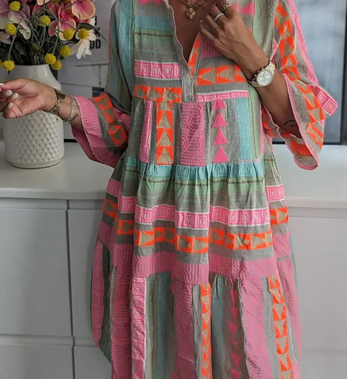 Damen Boho-Kleid mit Rüschen