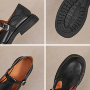 Damen Leder-Halbschuhe mit Riemen – komfortable Mary Jane Schuhe, klassisch und elegant