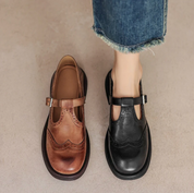 Damen Leder-Halbschuhe mit Riemen – komfortable Mary Jane Schuhe, klassisch und elegant