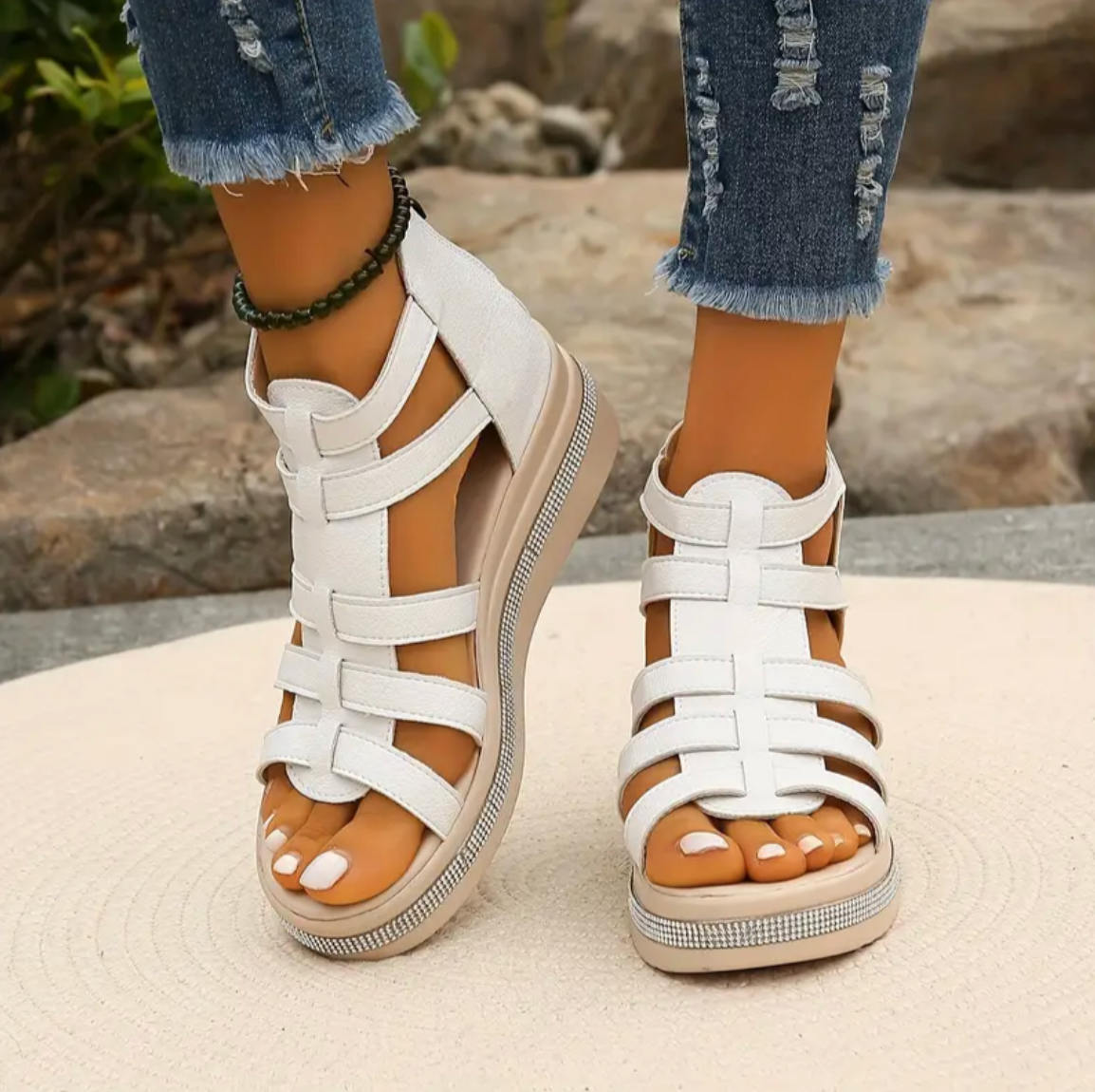 Damen Keilsandalen mit Riemchen – bequeme Sommersandalen mit Dämpfung und stabilem Absatz