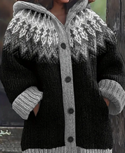 Damen Cardigan mit Kapuze – warmer Strickjacke mit Knöpfen und Taschen, lockerer Schnitt