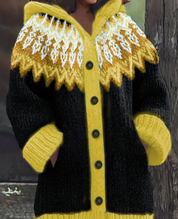 Damen Cardigan mit Kapuze – warmer Strickjacke mit Knöpfen und Taschen, lockerer Schnitt