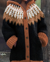 Damen Cardigan mit Kapuze – warmer Strickjacke mit Knöpfen und Taschen, lockerer Schnitt