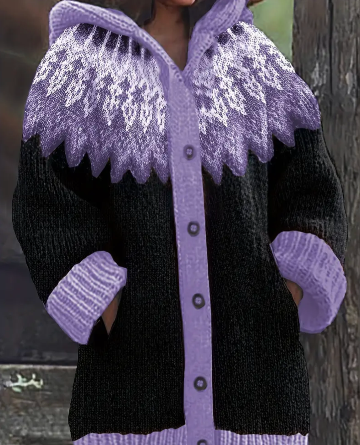 Damen Cardigan mit Kapuze – warmer Strickjacke mit Knöpfen und Taschen, lockerer Schnitt