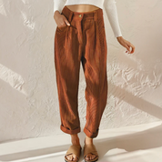 Damen Cordhose mit hohem Bund – lässige Hose mit elastischem Bund
