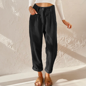 Damen Cordhose mit hohem Bund – lässige Hose mit elastischem Bund