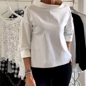 Damen Bluse mit Bootsausschnitt und 3/4-Ärmel – elegante lockere Casual-Bluse