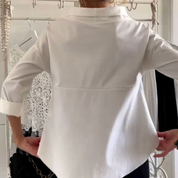 Damen Bluse mit Bootsausschnitt und 3/4-Ärmel – elegante lockere Casual-Bluse