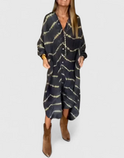 Damen Oversize Midi-Hemdblusenkleid mit Tie-Dye-Print und langen Ärmeln