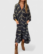 Damen Oversize Midi-Hemdblusenkleid mit Tie-Dye-Print und langen Ärmeln