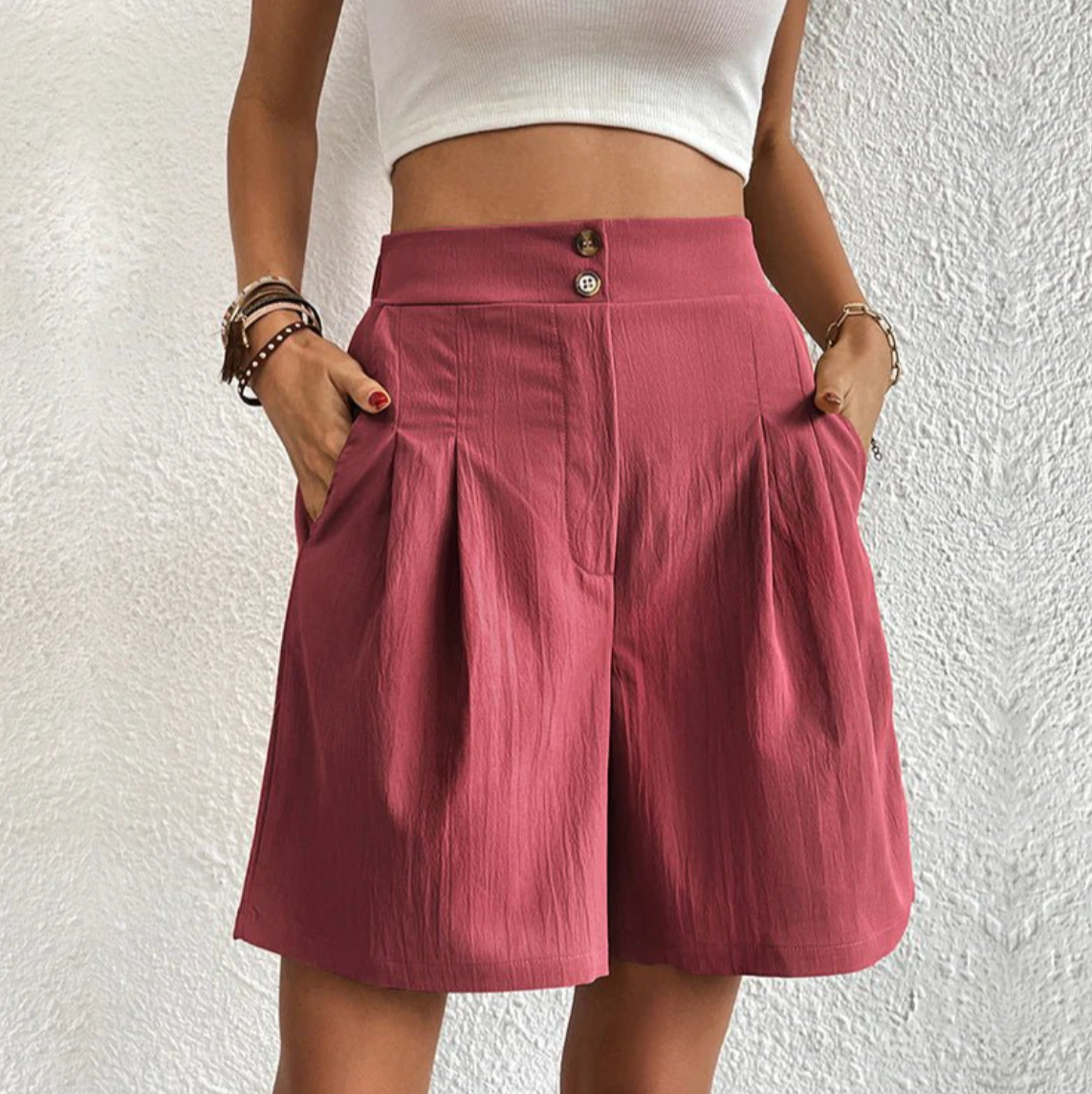 Damen High-Waist Bermuda-Shorts mit Taschen – elegante weite Sommershorts