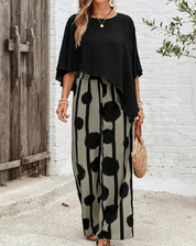 Damen Oversize-Set mit weiter Hose und asymmetrischer Bluse – elegantes Casual-Outfit