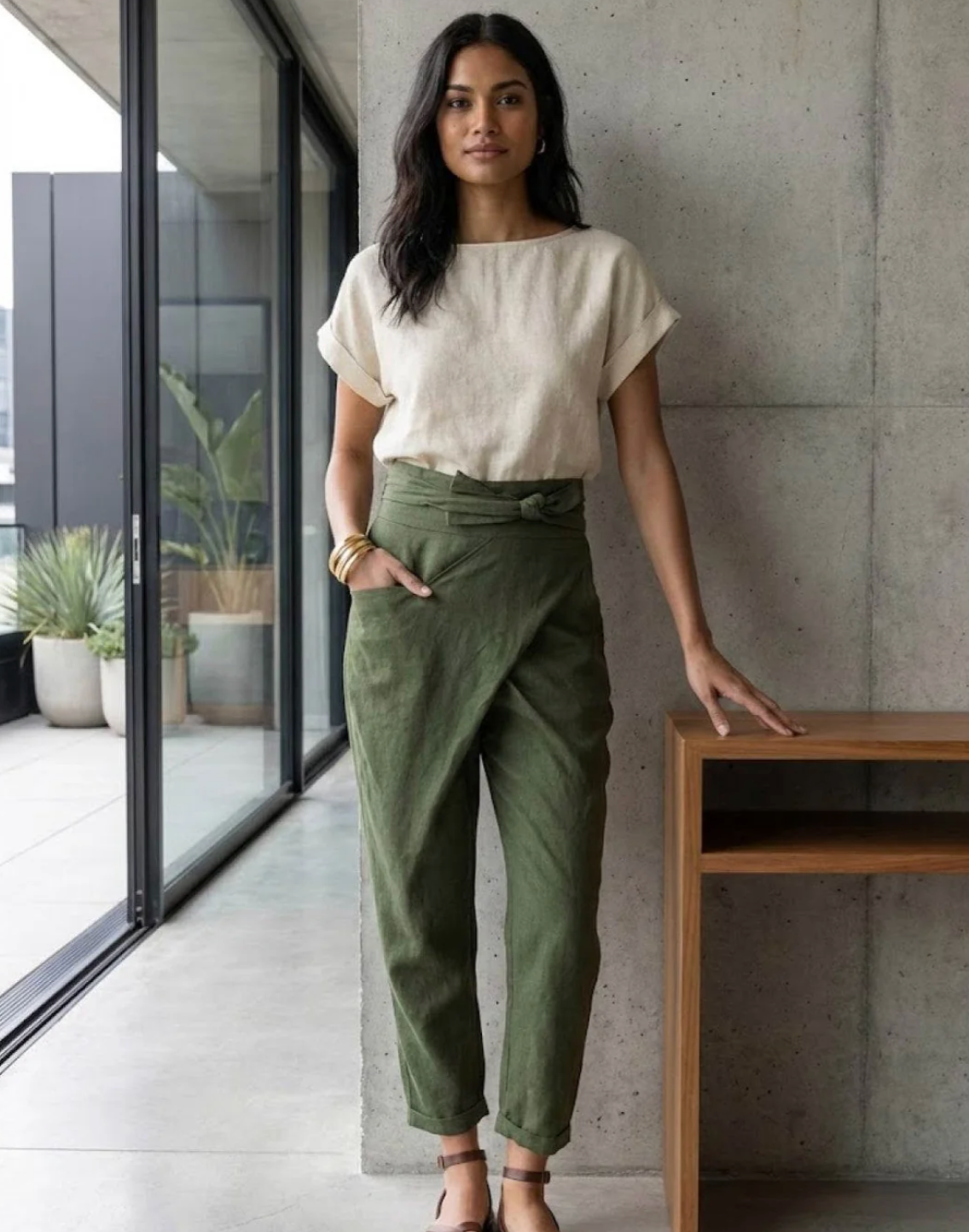 Damen Wickelhose mit hohem Bund