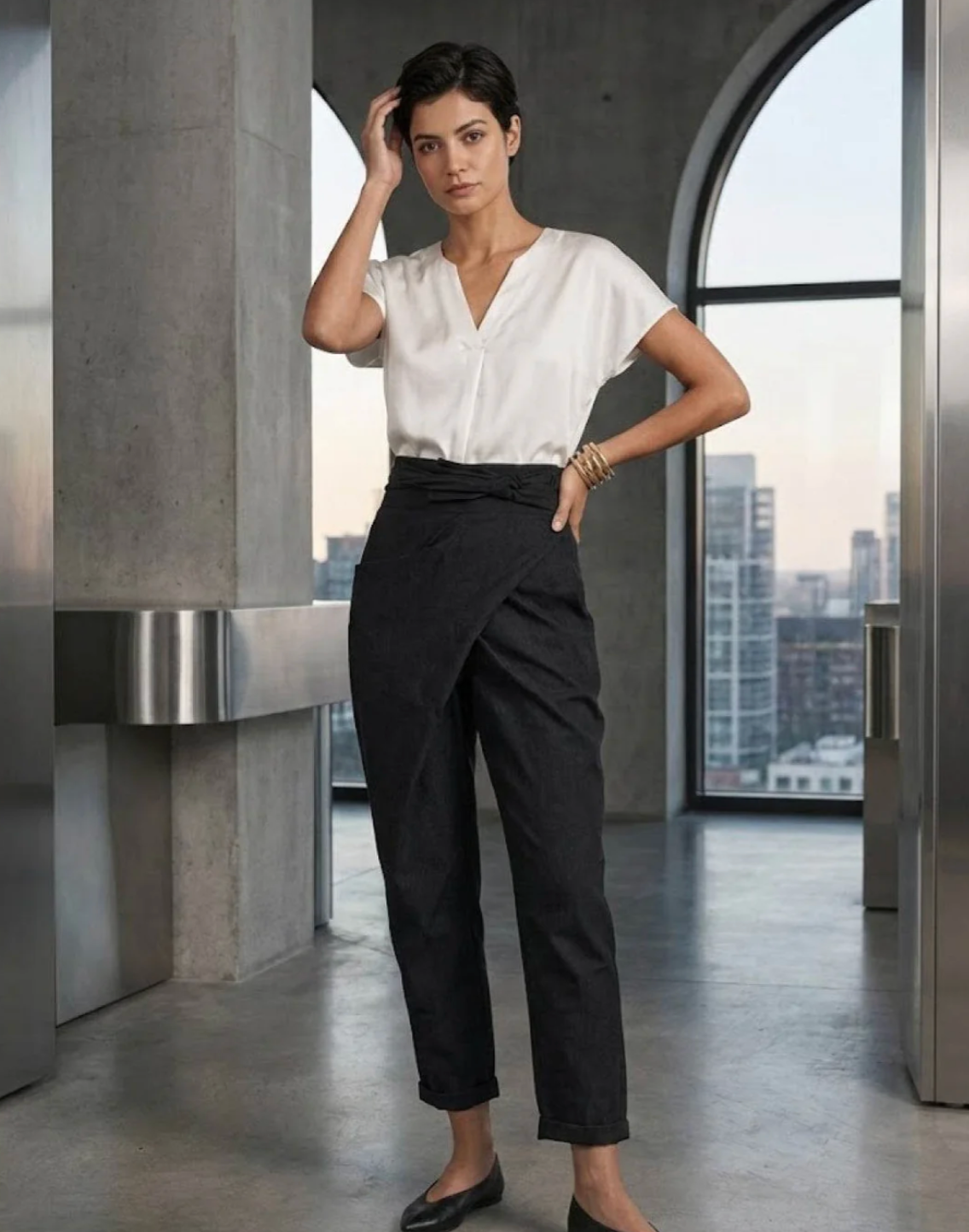 Damen Wickelhose mit hohem Bund