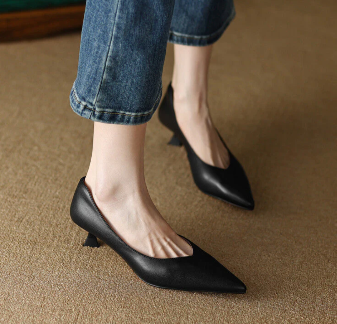 Damen Spitzschuh-Pumps mit niedrigem Absatz