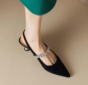 Damen Slingback-Pumps mit Strasssteinen – Elegante Spitzzehn-Schuhe