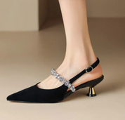 Damen Slingback-Pumps mit Strasssteinen – Elegante Spitzzehn-Schuhe