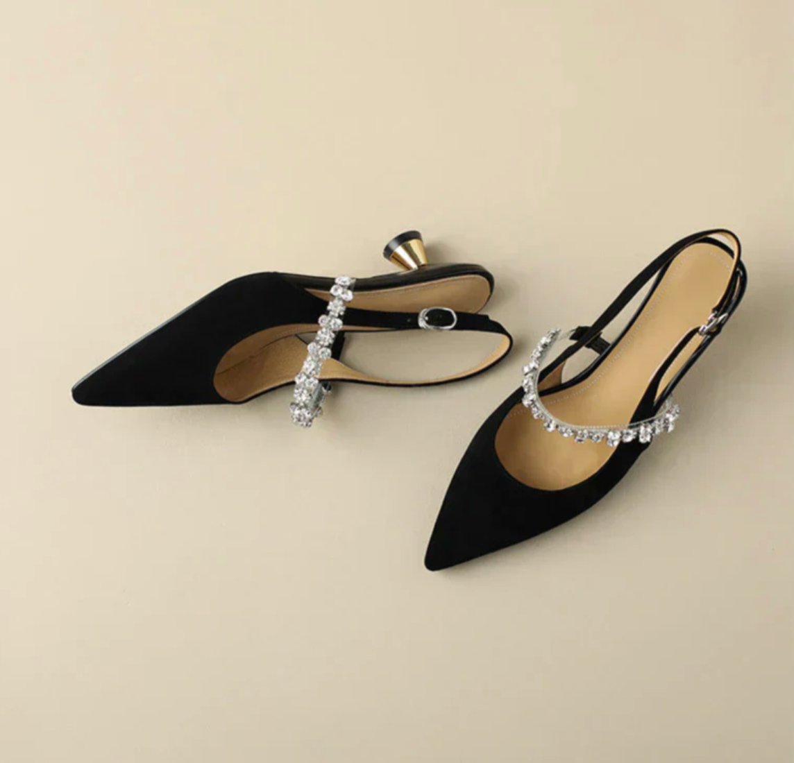 Damen Slingback-Pumps mit Strasssteinen – Elegante Spitzzehn-Schuhe
