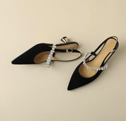 Damen Slingback-Pumps mit Strasssteinen – Elegante Spitzzehn-Schuhe