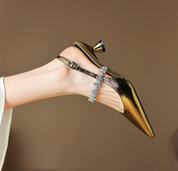Damen Slingback-Pumps mit Strasssteinen – Elegante Spitzzehn-Schuhe