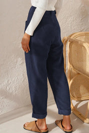 Damen Cordhose mit hohem Bund – lässige Hose mit elastischem Bund